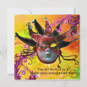 Convites MÁSCARA DE JESTER PRETO E VERMELHO, Mascarada