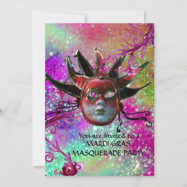 Convites MÁSCARA DE JESTER VERMELHA PRETA ,Festa de Máscara (Frente)