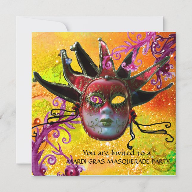 Convites MÁSCARA DE JESTER VERMELHO PRETO, Mascarada (Frente)