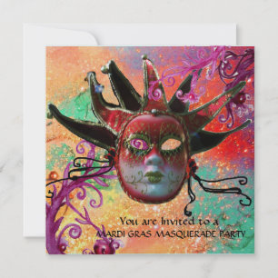 Convites MÁSCARA DE JESTER VERMELHO PRETO, Mascarada, Doura