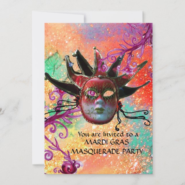 Convites MÁSCARA DE JESTER VERMELHO PRETO, Mascarada Vermel (Frente)