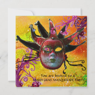 Convites MÁSCARA DE JESTRE PRETA E VERMELHA, Ouro do Baile 