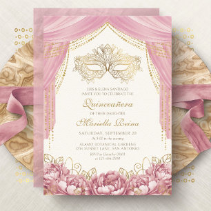 Convites Máscara de Máscara Rosa Rubicundo Quinceanera