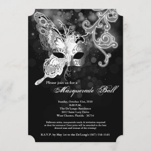 Convites Máscara de Mascarada de Borboleta de Prata