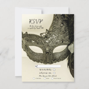 Convites Máscara de Mascarada de Pena Preta Vintage RSVP de