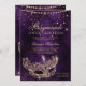 Convites Máscara de mascarada dourada púrpura Doce 16 (Frente/Verso)