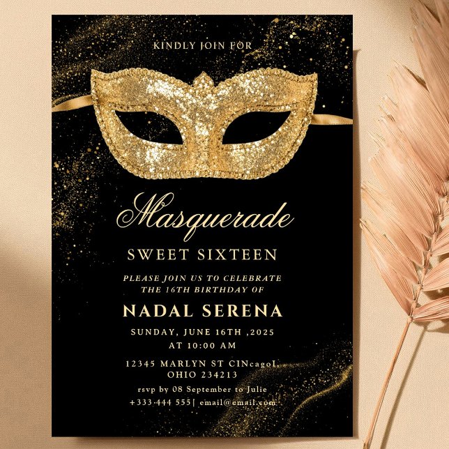 Convites máscara de ouro máscara Sweet 16 (Criador carregado)