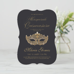 Convites Máscara de Ouro Preto Quinceanera Aniversário 