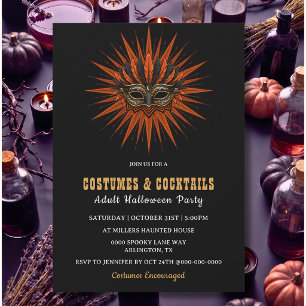 Convites Máscara de Pena Dourada Festa de Halloween Adulto