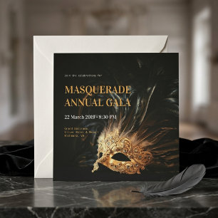 Convites Máscara de Pena Preta Elegante para Baile de Másca
