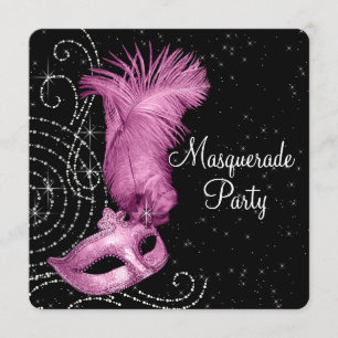Convites Máscara de Pena Rosa Festa de Mascarados
