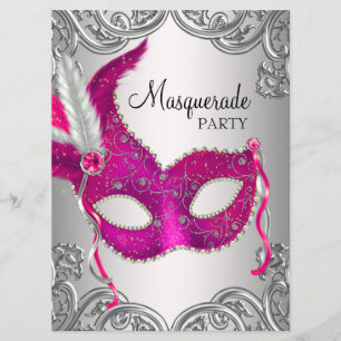 Convites Máscara de Prata Rosa Quente Festa de Baile de Más