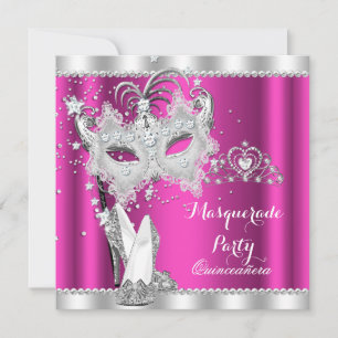 Convites Máscara de Quinceanera Rosa Rica Mascarada Saltos 