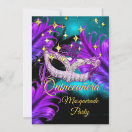 Convites Máscara de Quinze Anos para mascarada Azul-verde R