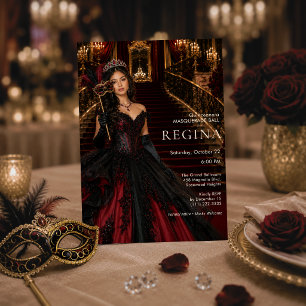 Convites Máscara de Vermelho e Preto Quinceañera