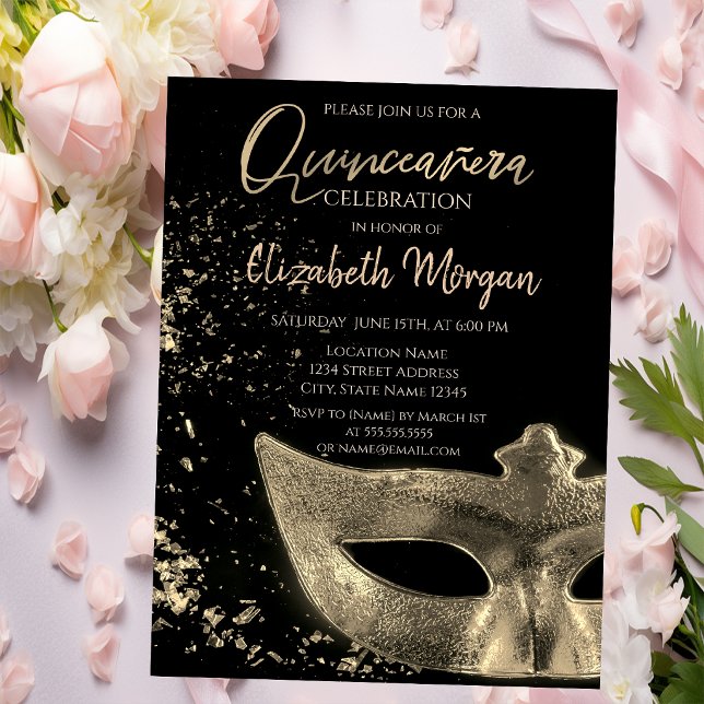 Convites Máscara Dourada,Confetes  Quinze Anos  (Criador carregado)