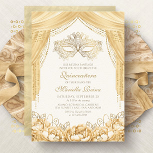 Convites Máscara Elegante Máscara Dourada Quinceanera