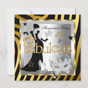 Convites Máscara Fabuloso 50 Zebra Dourado Prata Preto