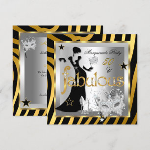 Convites Máscara Fabuloso 50 Zebra Dourado Prata Preto 2