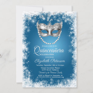 Convites Máscara,Flocos de Neve,Convite Azul de Quinceañera
