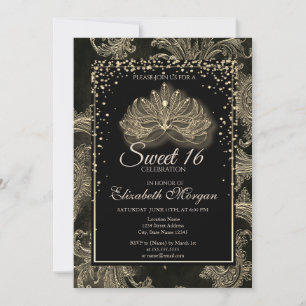Convites Máscara Floral Damask Moderno Elegante Sweet 16