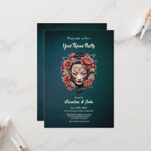 Convites Máscara japonesa decorada com flores.