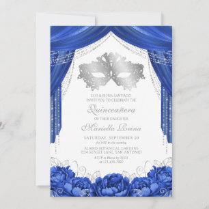 Convites Máscara Mascarada Azul Real Quinceanera