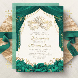 Convites Máscara Mascarada Verde Esmeralda Quinceanera
