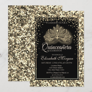 Convites Máscara Moderna Elegante Dourada com Lantejoulas Q