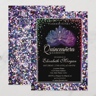 Convites Máscara Moderna Elegante, Quinceanera Lantejoulas