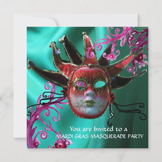 Convites MÁSCARA NEGRA DE FUCHSIA VERMELHA, Mascarada (Frente)