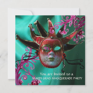 Convites MÁSCARA NEGRA DE FUCHSIA VERMELHA, Mascarada