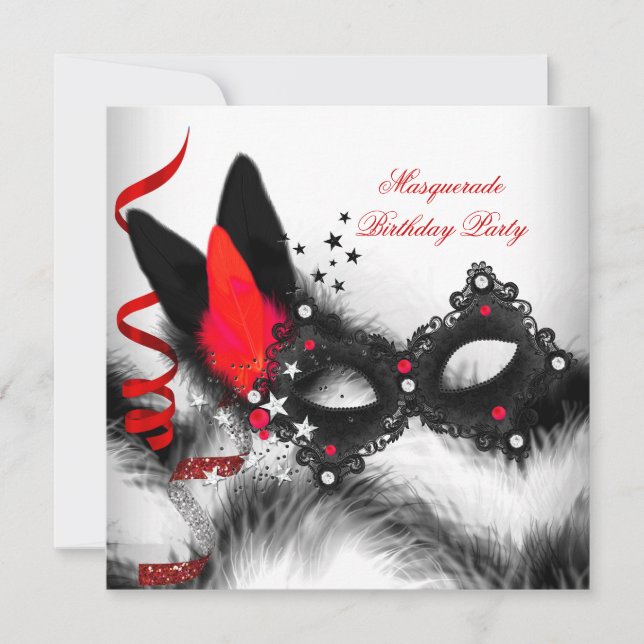 Convites Máscara Negra Vermelha de mascarada (Frente)