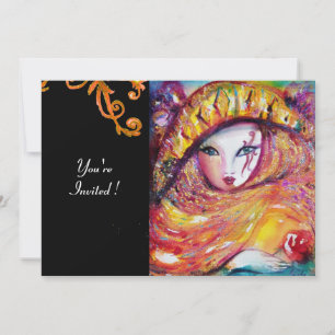 Convites MÁSCARA NO AMARELO, FESTA MARDI GRAS, vermelho rox