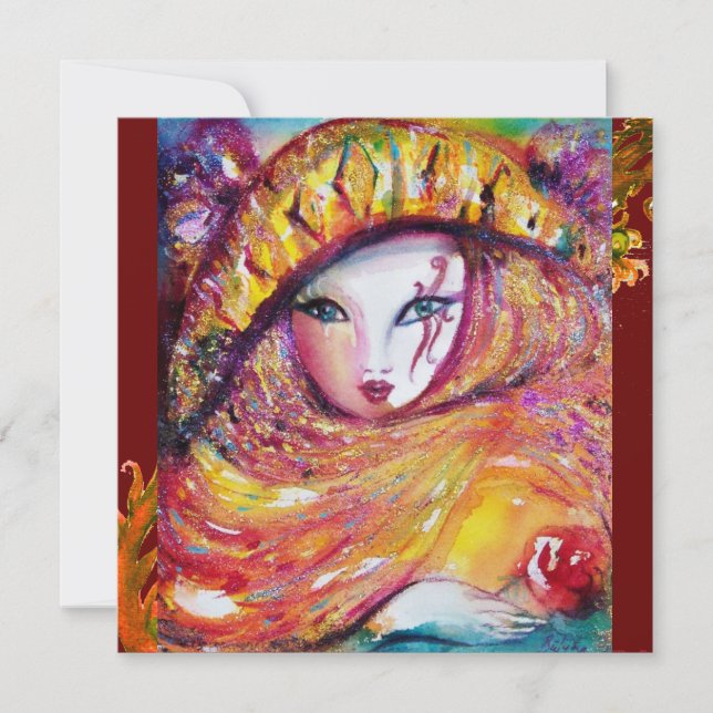 Convites MÁSCARA NO GRAS AMARELO MARDI Vibrante Dourado Ver (Frente)