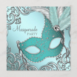Convites Máscara Prateada Azul Verde Festa de Mascarada