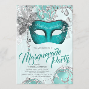 Convites Máscara Prateada Azul Verde Festa de Mascarada