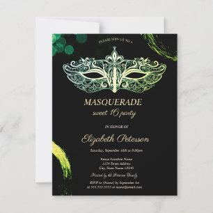 Convites Máscara Preta Elegante, Mascarada Doce 16
