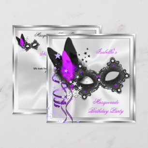 Convites Máscara Preta Prata Roxo Brilho Festa à Fantasia