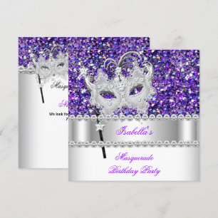 Convites Máscara Purpurina Diamante Roxo Aniversário 2