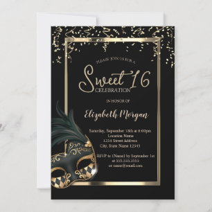 Convites Máscara, Quadro, Confetes Máscara doce 16