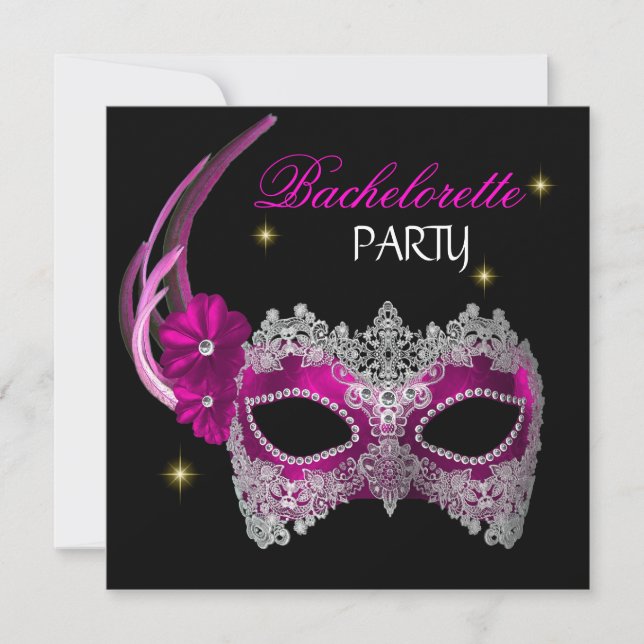 Convites Máscara Rosa Preta para Festa de Despedida de Solt (Frente)