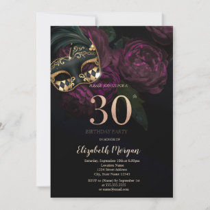 Convites Máscara Rosas Elegantes Confete 30º