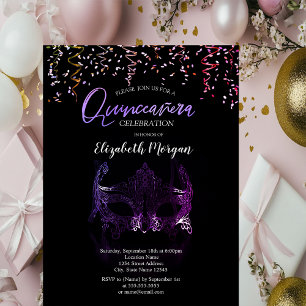 Convites Máscara Roxa,Confetes Mascarada Quinceañera