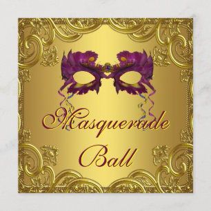 Convites Máscara Roxa Dourada Festa de Gala Máscaro Roxo