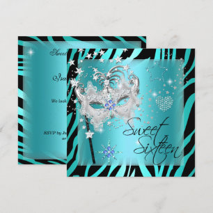 Convites Máscara Sweet Sixteen Sweet 16 Teal Zebra