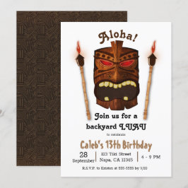 Convites Máscara Tiki de Madeira Aloha Polinésio Aniversári