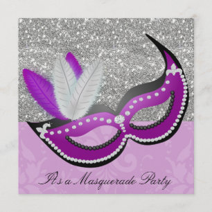 Convites Máscara veneziana do Mascarada de Púrpura e Prata