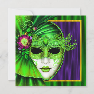 Convites Máscara Veneziana Elegante Casamento de Mardi Gras