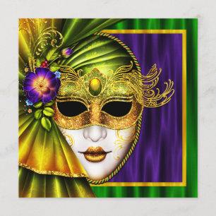 Convites Máscara Veneziana Elegante Casamento de Mardi Gras